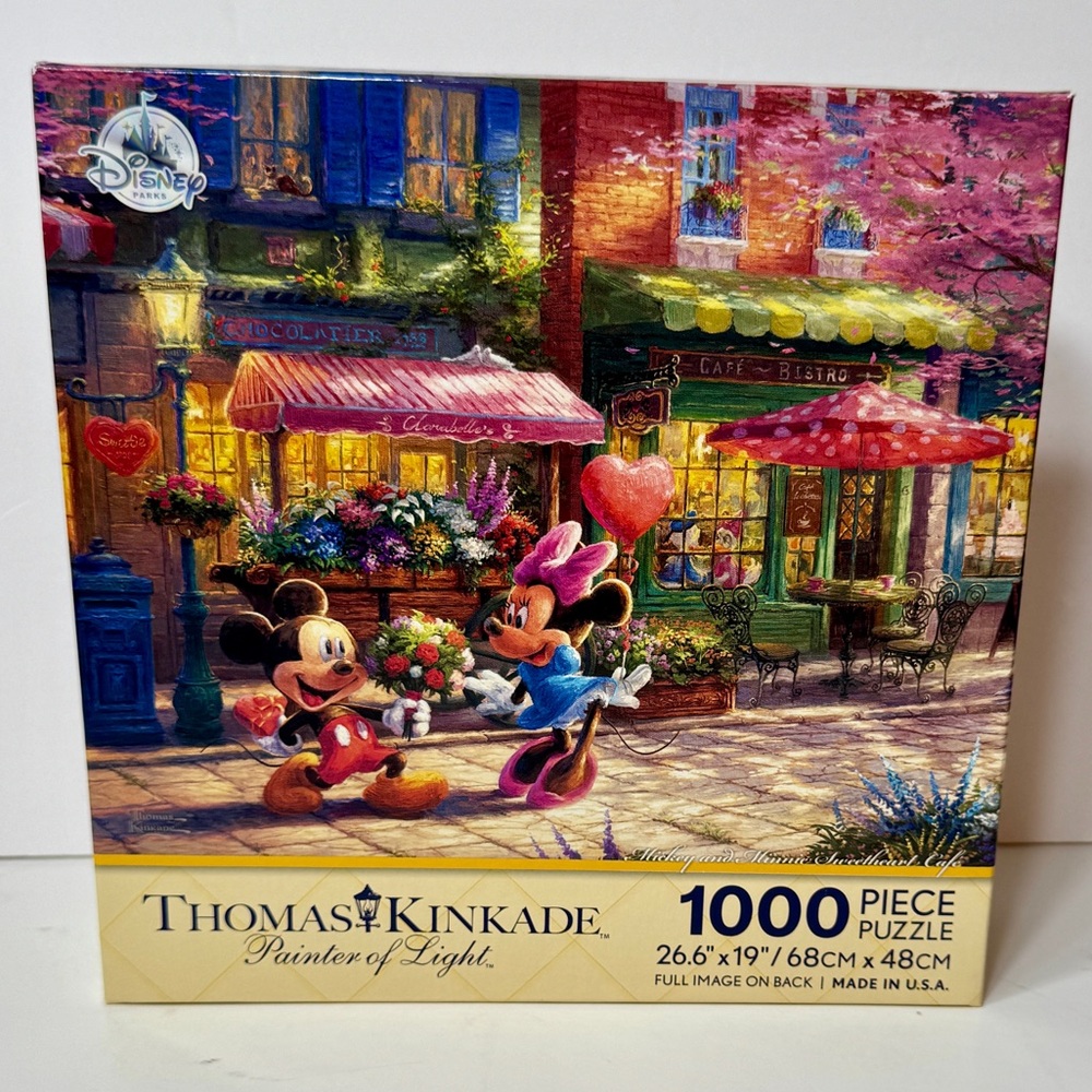 NWT. Disney Parks Thomas Kinkade "Mickey & Minnie Sweetheart Cafe" 1000-piece